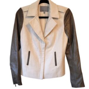 Classiques Entier cream Wool and Leather Zip up moto Women's Jacket